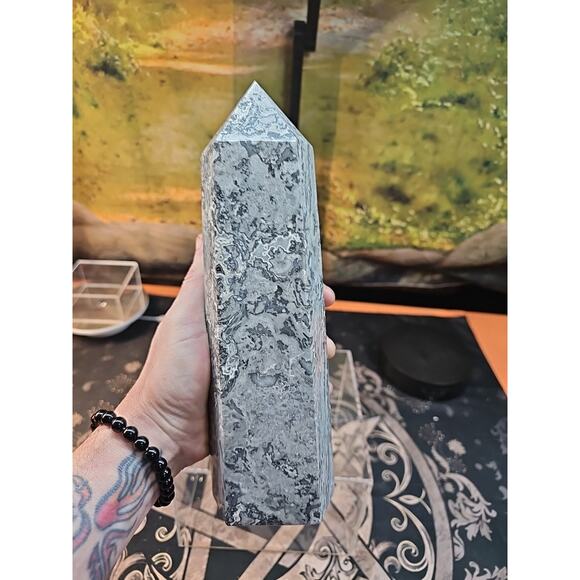 4.83lb 10in Tall Crazy Lace Jasper Crystal Point Tower Healing - Picture 3 of 9